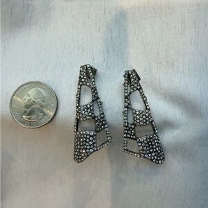 Alexis Bittar Silver Crystal Pave Cutout Drop Earrings